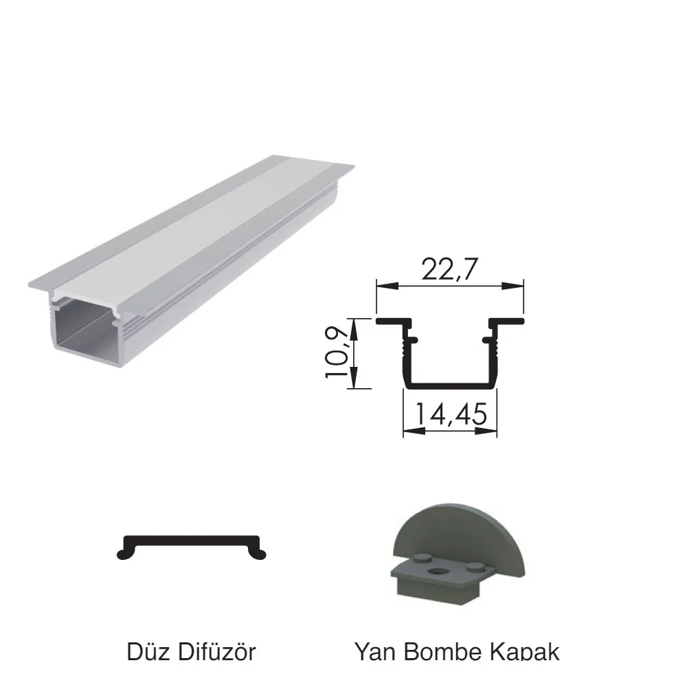 300 Cm Alüminyüm Barled (Çubuk) Boş Kasa Profili Sıva Altı
