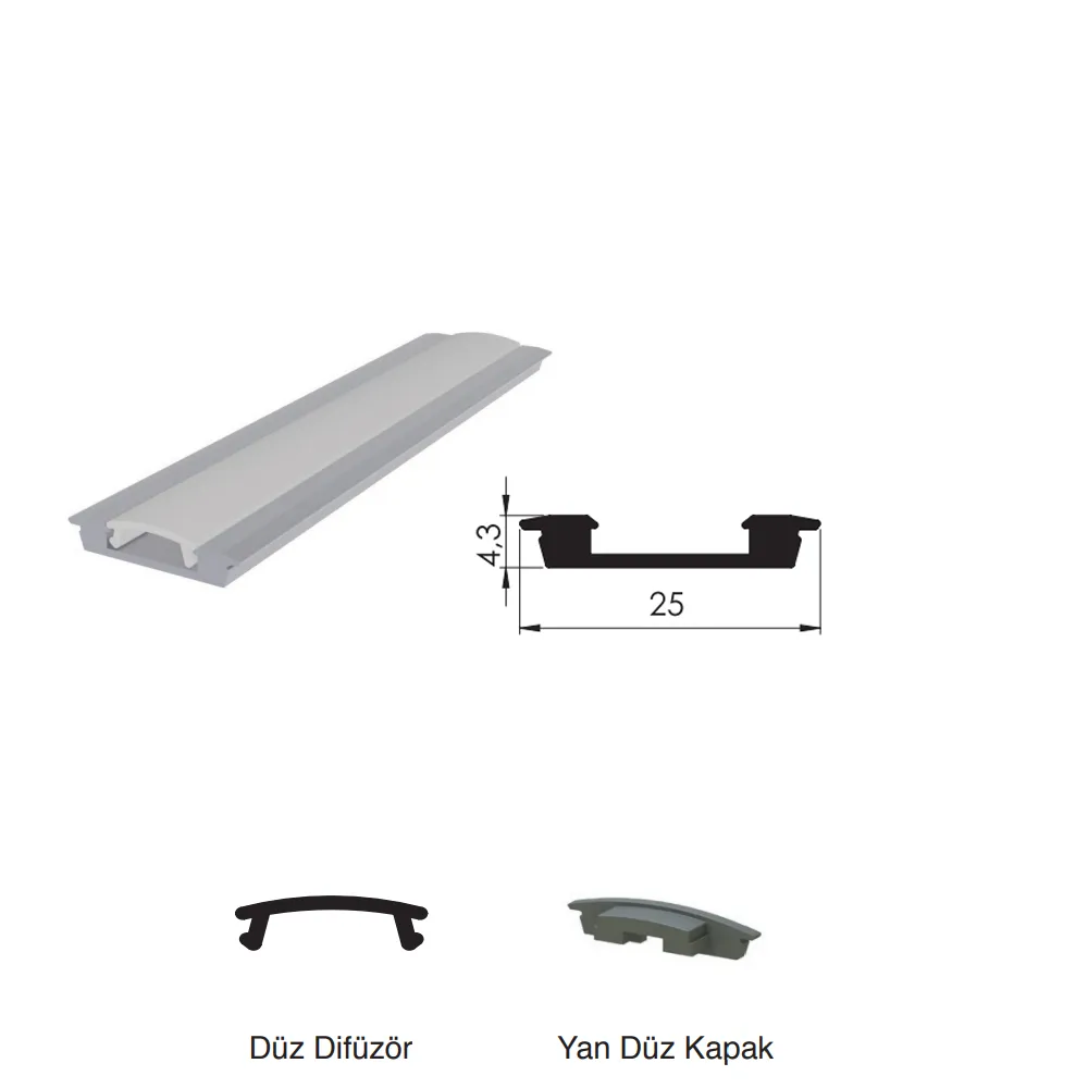 300 Cm Alüminyüm Barled (Çubuk) Boş Kasa Profili Sıva Altı