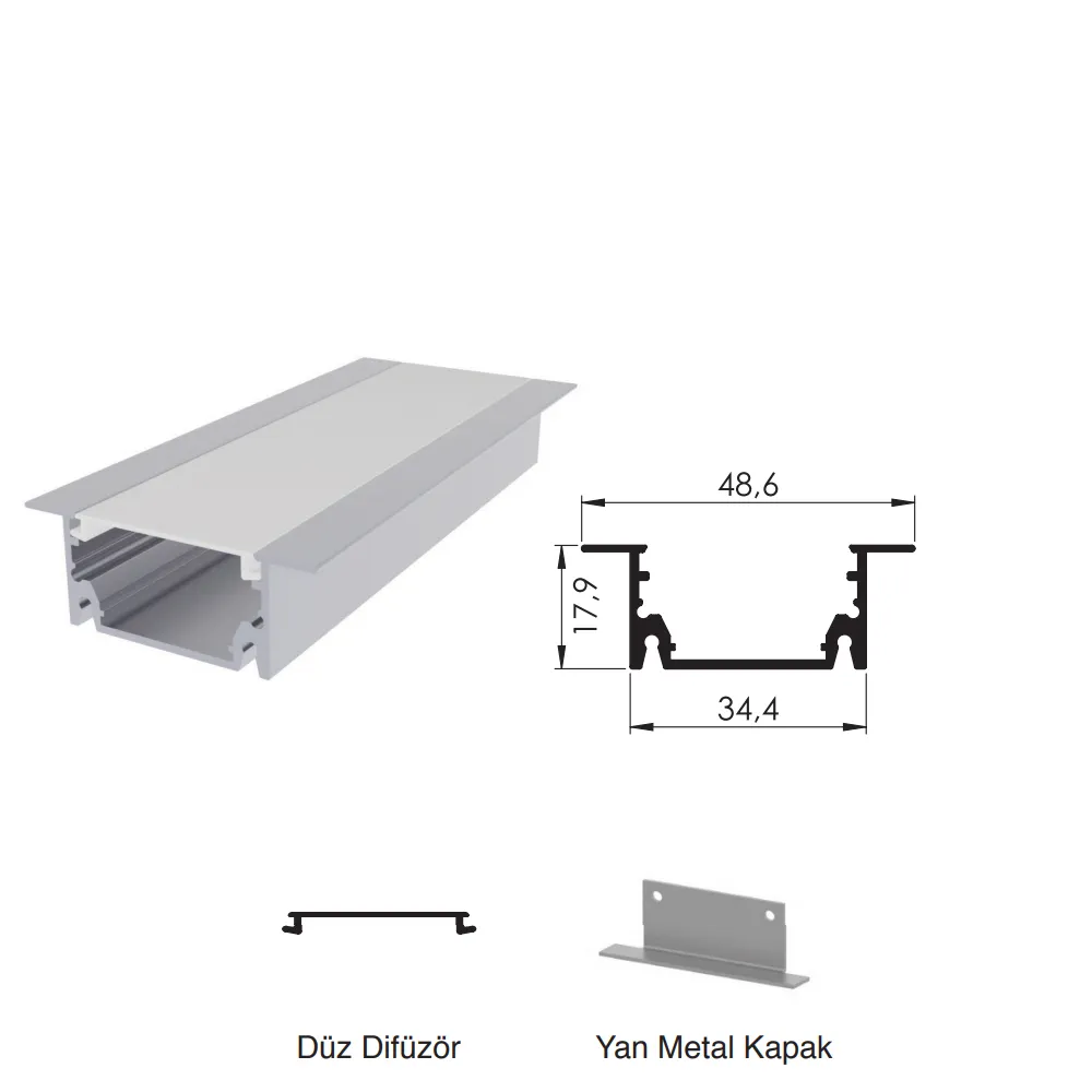 300 Cm Alüminyüm Barled (Çubuk) Boş Kasa Profili Sıva Altı