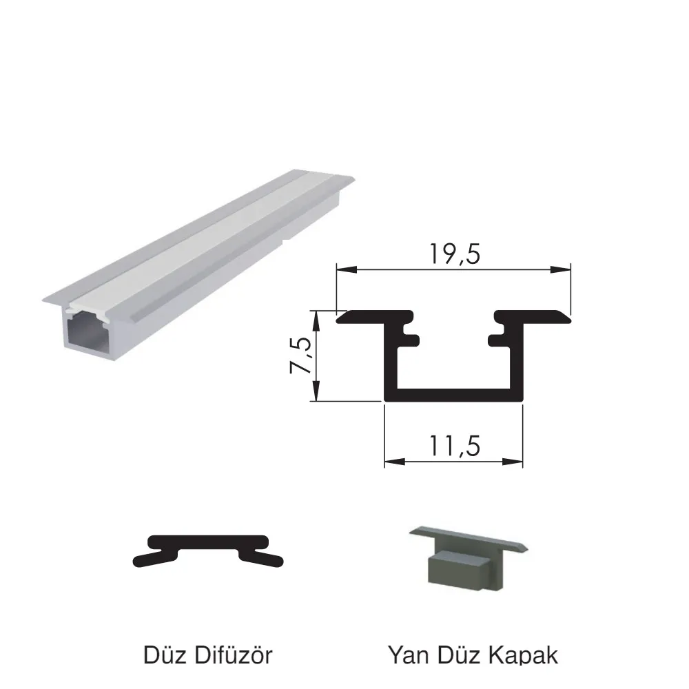 300 Cm Alüminyüm Barled (Çubuk) Boş Kasa Profili Sıva Altı