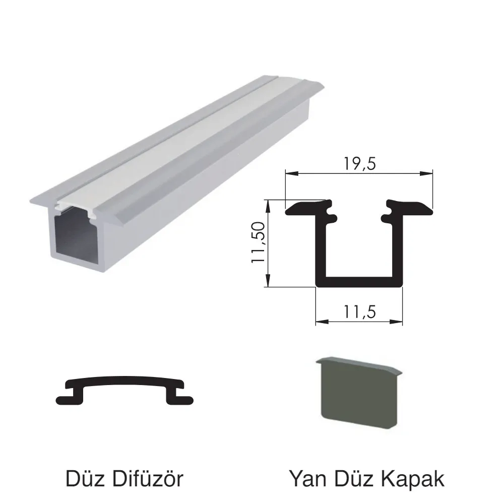 300 Cm Alüminyüm Barled (Çubuk) Boş Kasa Profili Sıva Altı