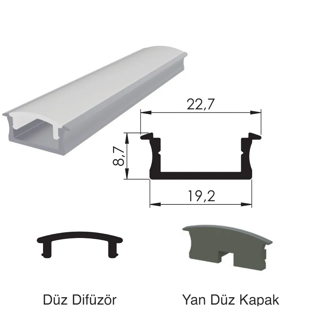 300 Cm Alüminyüm Barled (Çubuk) Boş Kasa Profili Sıva Altı