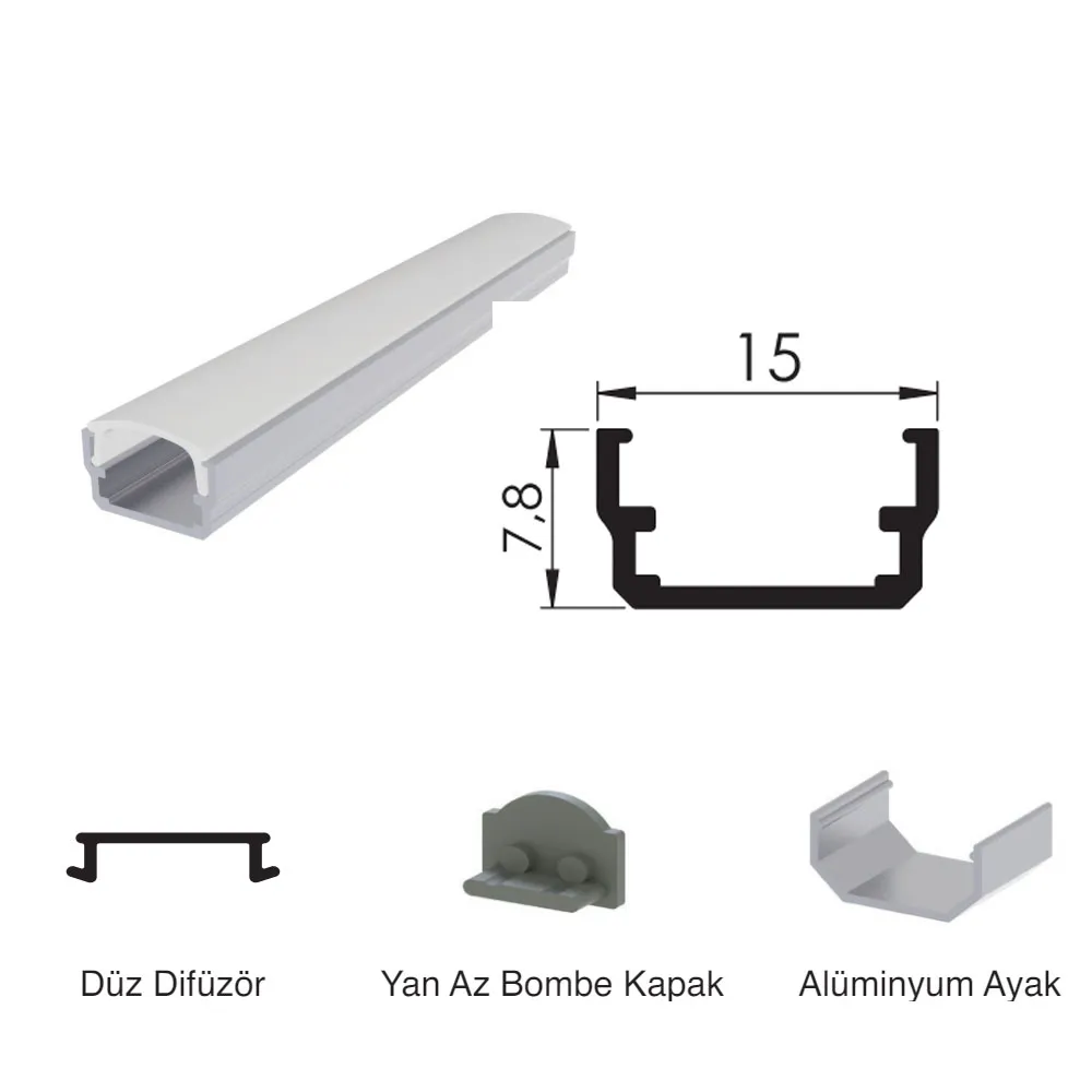 300 Cm Alüminyüm Barled (Çubuk) Boş Kasa Profili Sıva Üstü