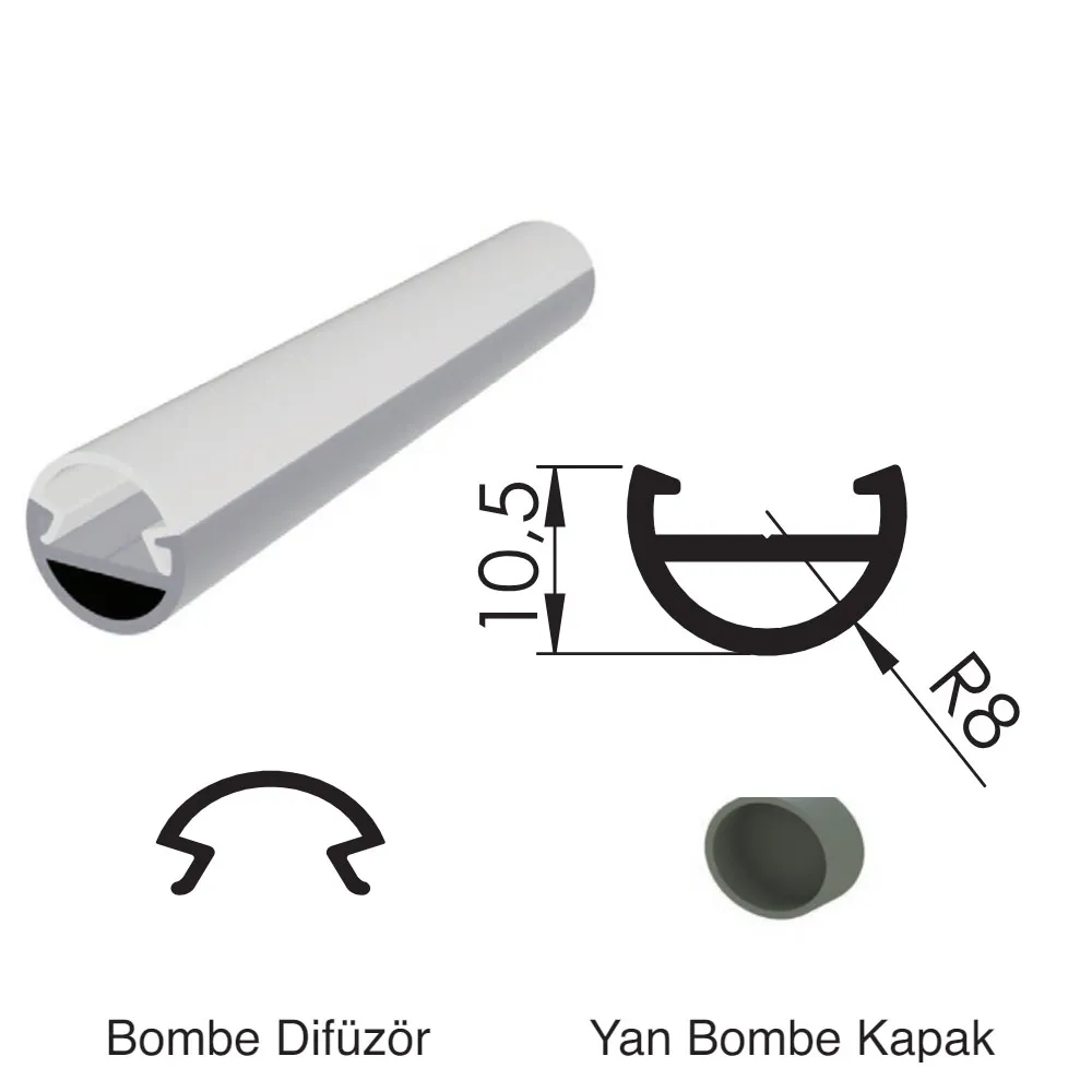 300 Cm Alüminyüm Led Boş Kasa Yuvarlak Profil