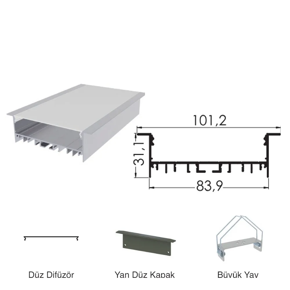 300 Cm Alüminyüm Sıva Altı Led Linear Boş Kasa Profil