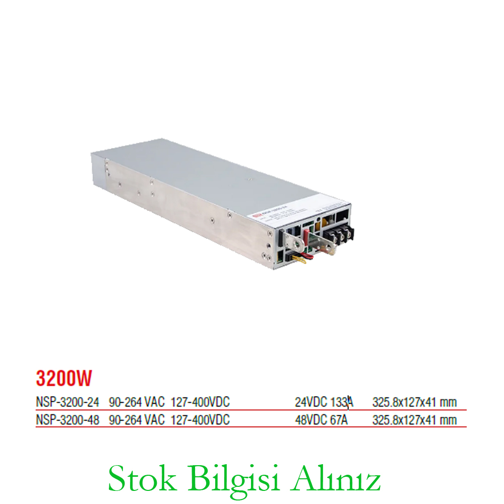 Meanwell NSP-3200-48 Yüksek Verimli 3200 Watt Paralellenebilir 48 Vdc 67 Amper Standart Güç Kaynağı