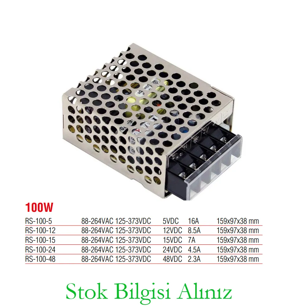 Meanwell RS-100-24 Yüksek Verimli 100 Watt 24 Vdc 4.5 Amper Standart Güç Kaynağı