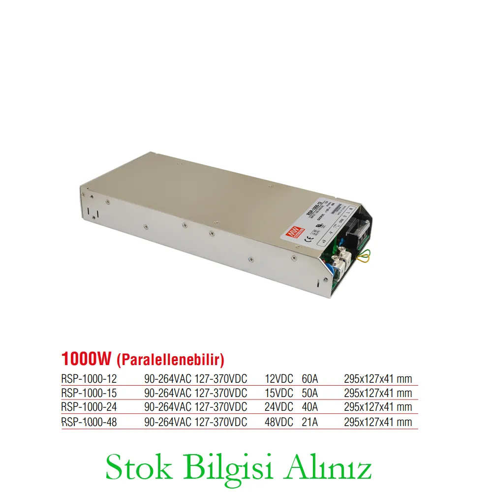 Meanwell RSP-1000-48 Yüksek Verimli 1000 Watt Paralellenebilir 48 Vdc 21 Amper Standart Güç Kaynağı